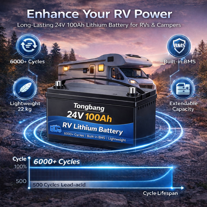 24V 100Ah LiFePO4 RV Battery Deep Cycle Lithium Iron Phosphate Battery ...