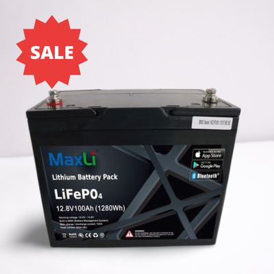 MaxLi 1280Wh Lithium RV Batteries 12V 100Ah LiFePO4 Battery Built In Bluetooth