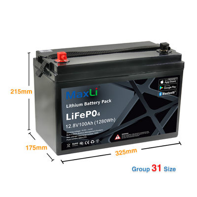 3000 cycles IP65 1280Wh 12V 100Ah LiFePO4 Battery for RV Marine
